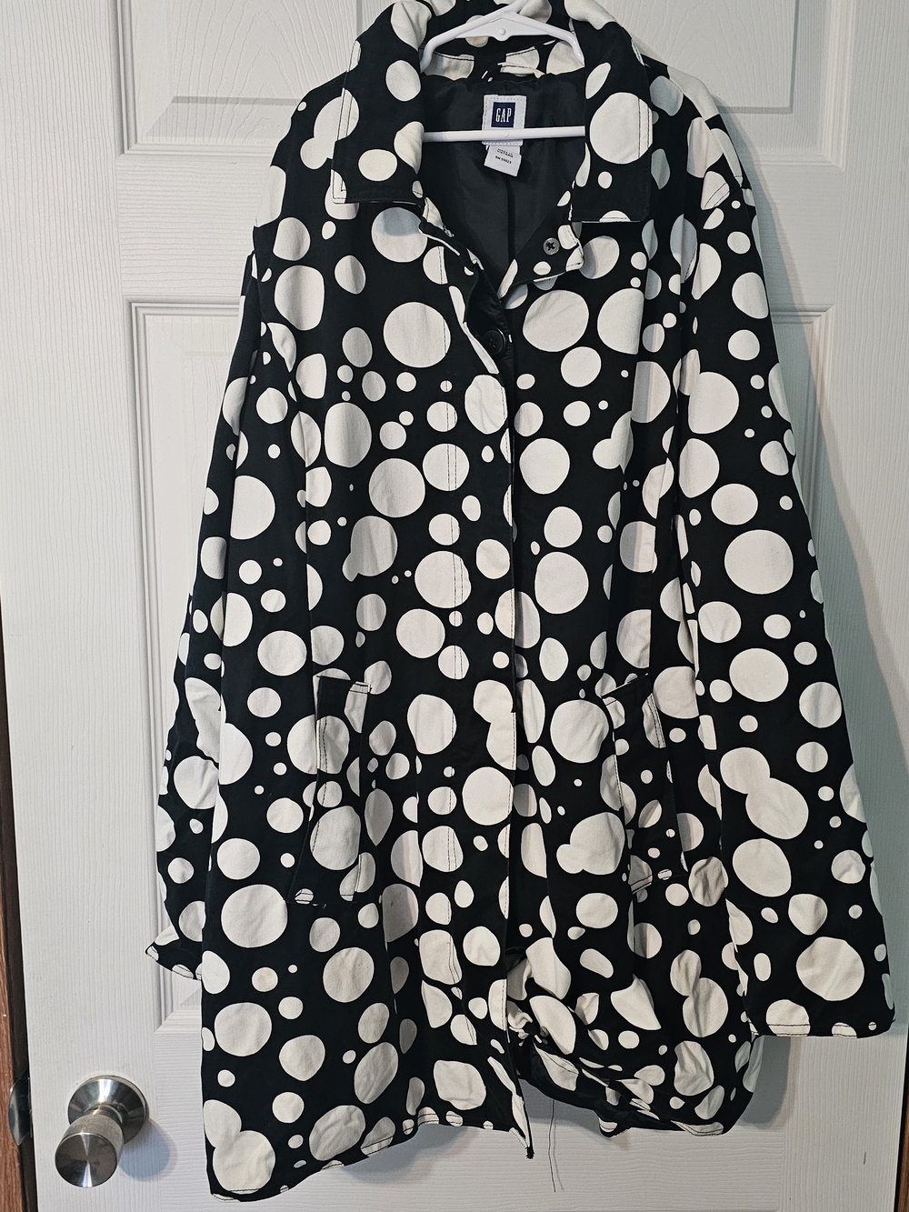 Vintage GAP Black & White Polka Dot Cotton Trench Coat Swing Jacket Size S
